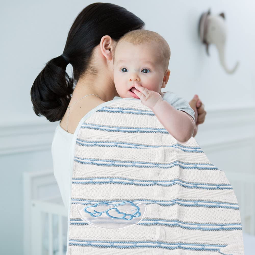 Cotton Muslin Printed Single Swaddling Baby Blanket for Heavy Winter Blue 90x80 CM