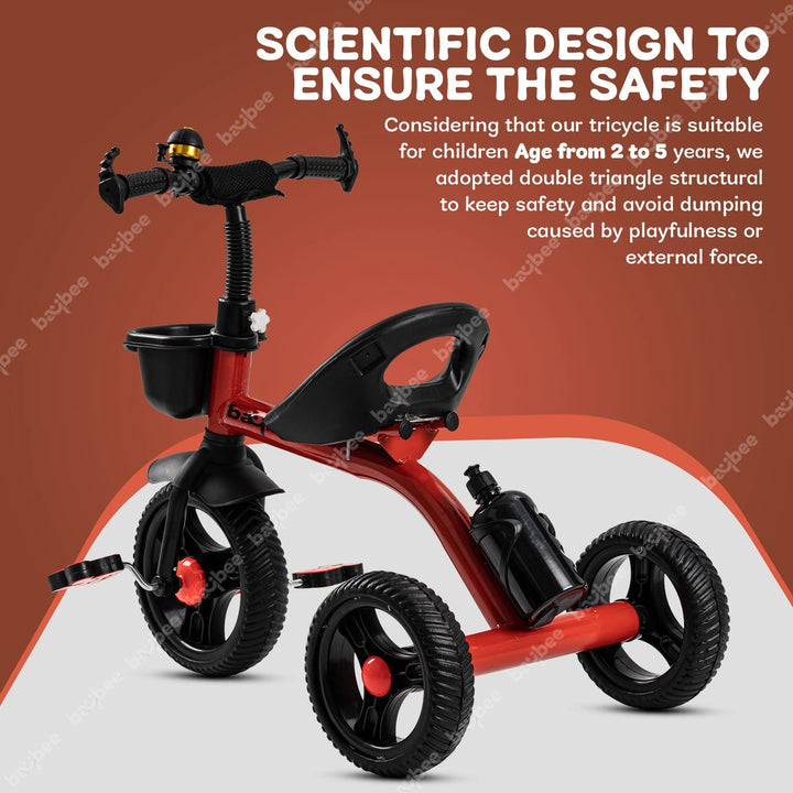 Baby Zirco Tricycle for Kids, Smart Plug & Play Kids Tricycle, Cycle for Kids with Basket & Water Bottle | Baby Cycle for Kids 2 to 5 Years Boys Girls -(Red)