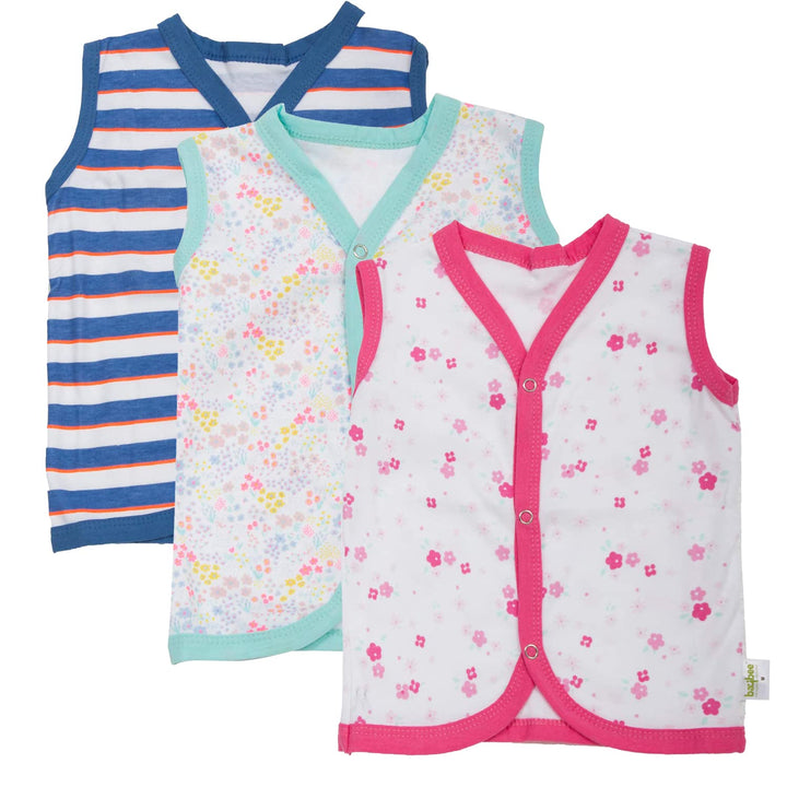 New Born Baby Boys/Girls Cotton Sleeve Less Vest/t-Shirts/Jhabla/Regular Fit Baby Dress Unisex Babies-Multicolour (Pack of 3) (0-3 Months)