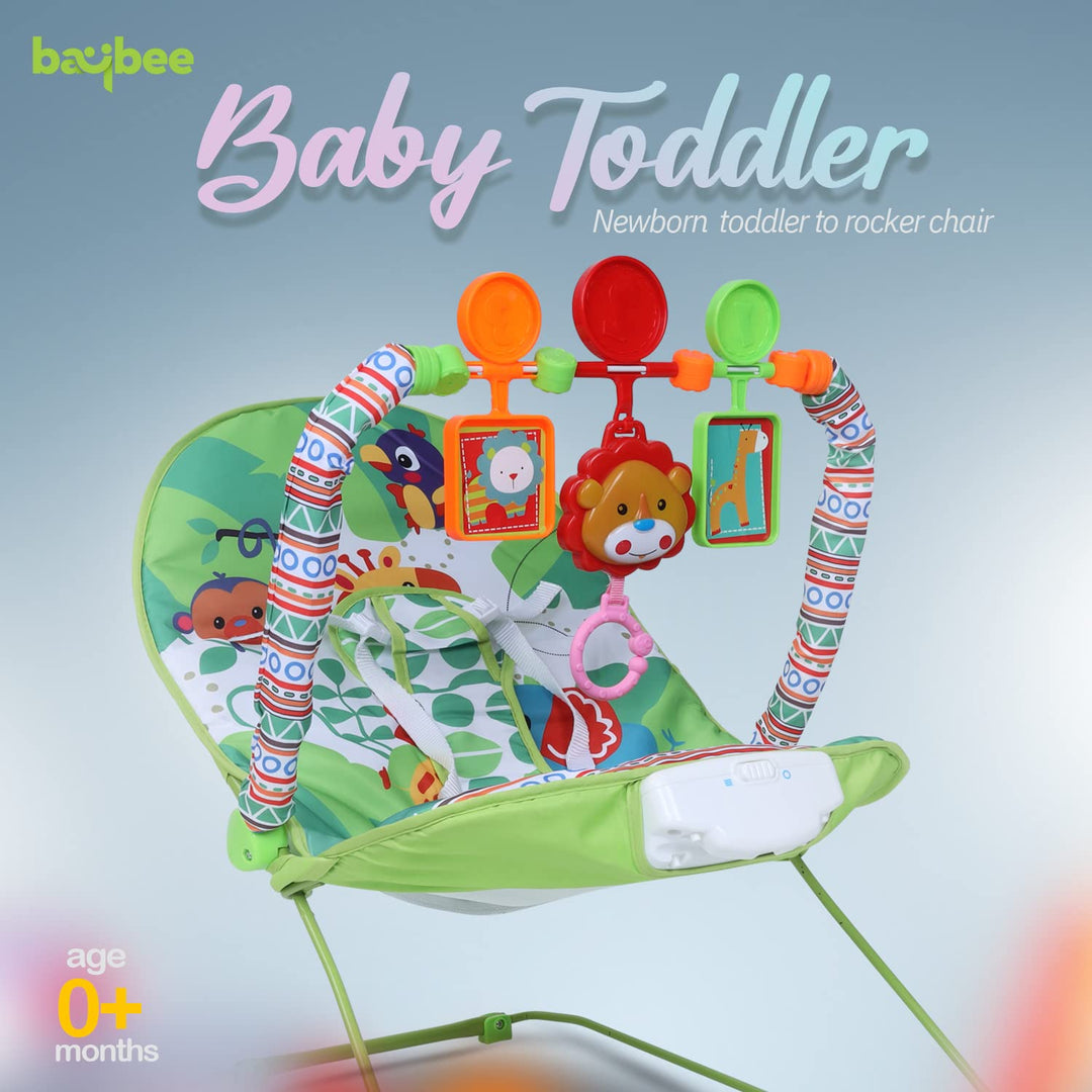 Baby Rockers Bouncer Chair for New Born Babies Portable Baby Rocker Cum Reclining Chair for Kids with Vibrations & Musical Toys for 0 to 2 Years Boys & Girls -(Green)