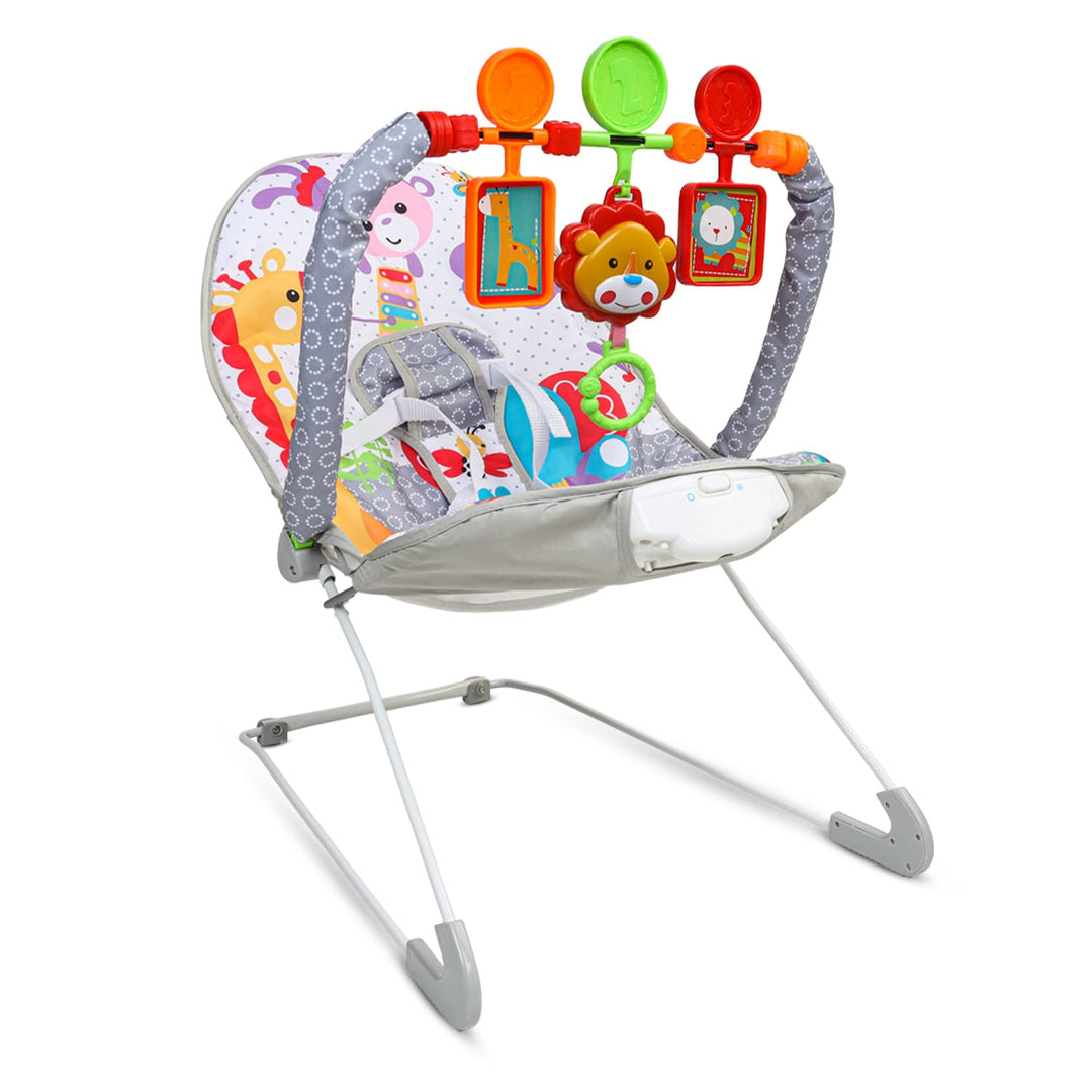 Baby Rockers Bouncer Chair for New Born Babies Portable Baby Rocker Cum Reclining Chair for Kids with Vibrations & Musical Toys for 0 to 2 Years Boys & Girls -(Grey)