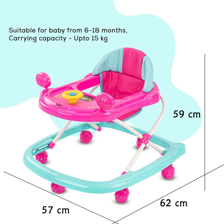 Mikey Round Baby Walker for Kids | Music & Light Function with 3 Position Height Adjustable and Stopper,Fun Toys & Activities for Babies/Childs 6 Months to 18 Months