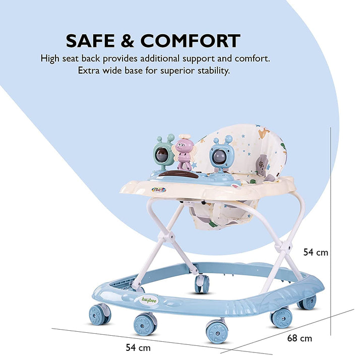 Baby 7 Wheel Walker Stroller Smart Witty Plastic Round Baby Walker with Adjustable Height and Music Toy Bar Rattles for Kid 6 Months to 10 Months