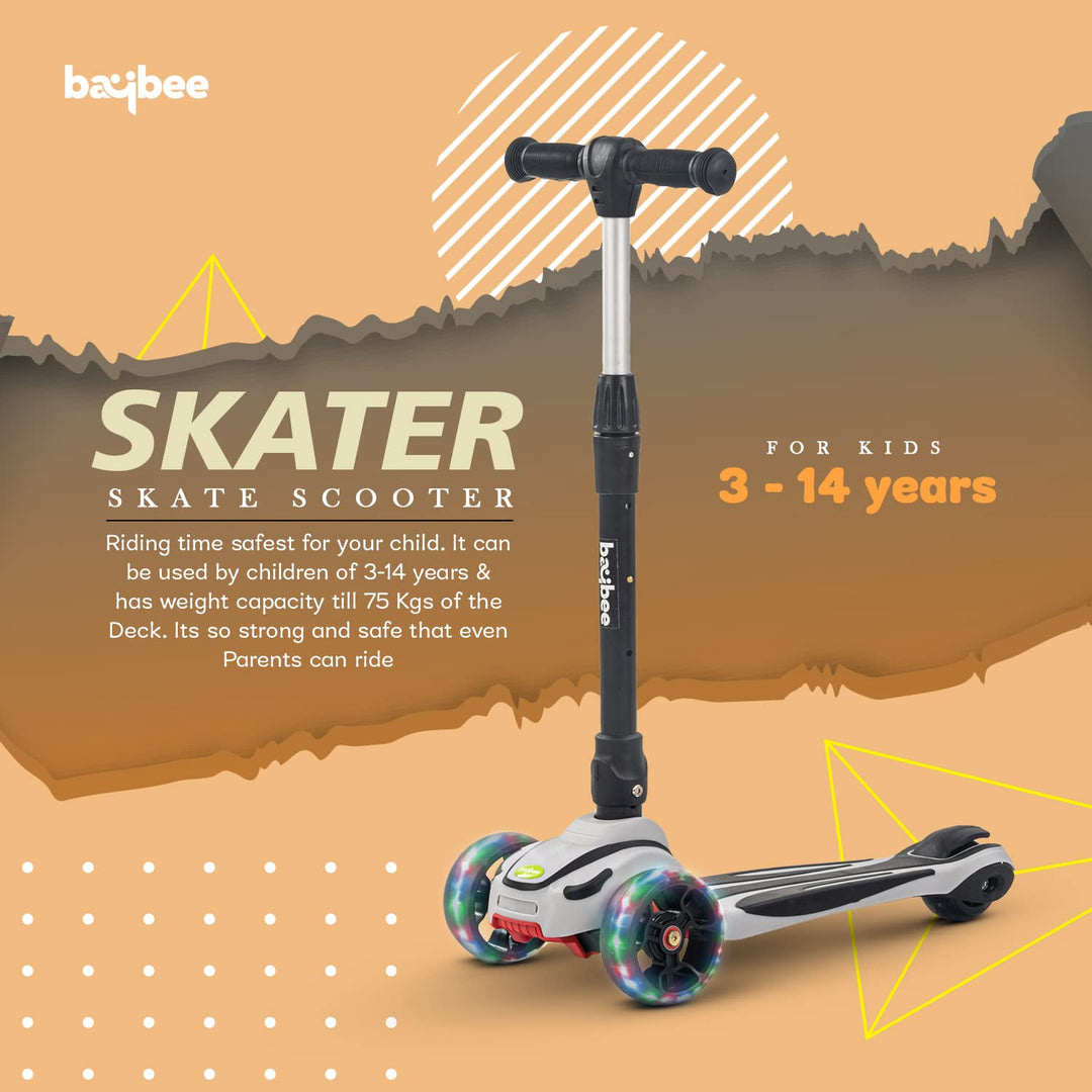 3 Wheel Kids Skate Scooter with Foldable & 4 Height Adjustable Handle & LED PU Wheels & Brake, Kick Runner Scooter for Kids 3 to 14 Years Boys Girls