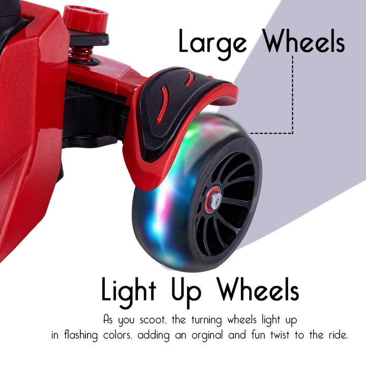 Penta Foldable 3 Wheel Skate Scooter for Kids, Smart Kick Runner Scooter with Height Adjustable Handle & Extra-Wide LED PU Wheels & Rear Brake