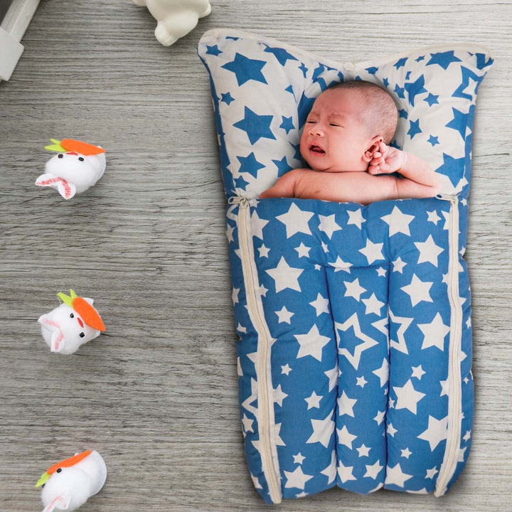 Baby Carry Bed | Sleeping Bed for New Born Baby | 3 in 1 Star Printed Portable Cotton Bed Cum Sleeping Bag 0-6 Months