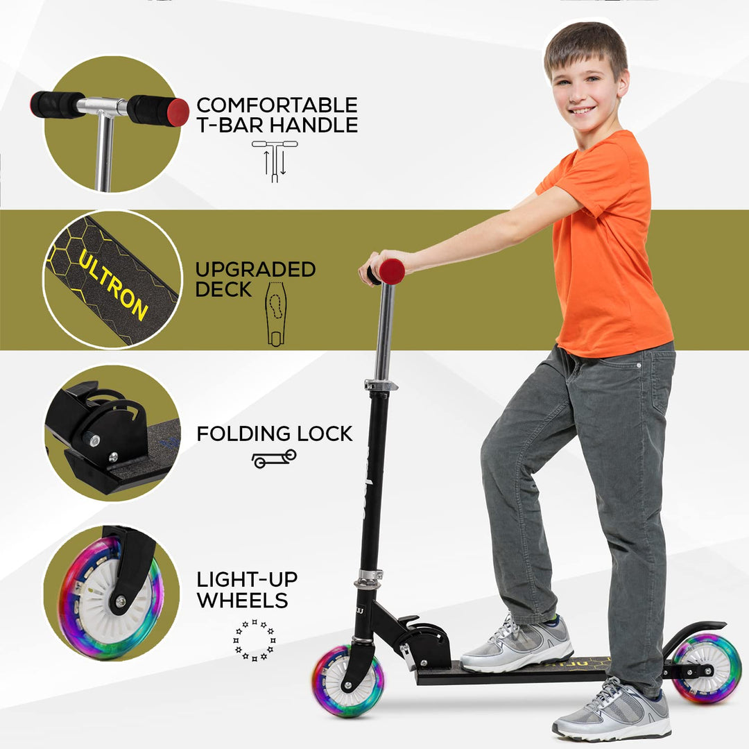 3 Wheel Kids Scooter Smart Kick Scooter with Flashing LED Wheels & 3 Height Adjustable Handle, Folding Runner Scooter