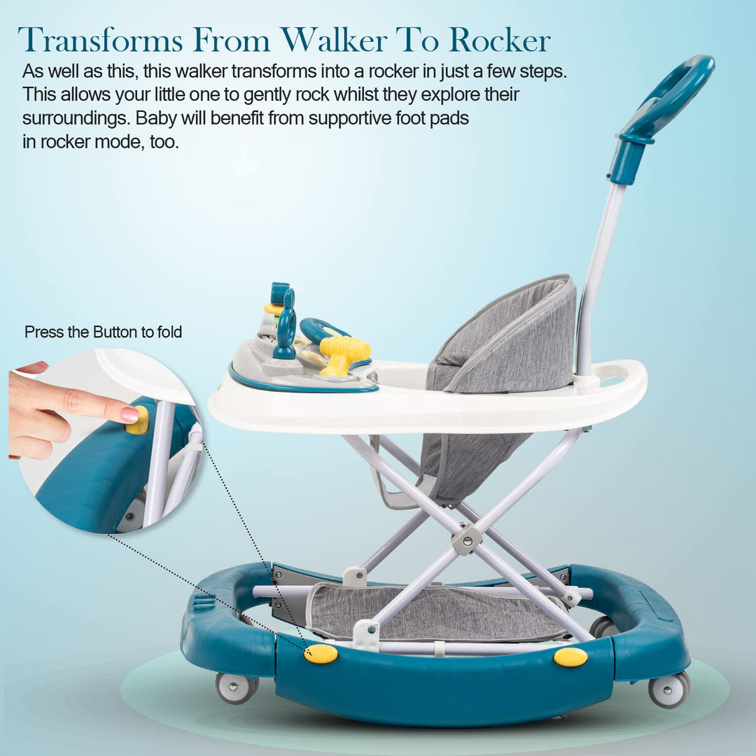 Round Baby Walker for Kids | Musical Walker Cum Rocker Kids Walker for Babies with Adjustable Height and Rattles | Activity Walker for Babies/Childs (6 Months to 2yrs)