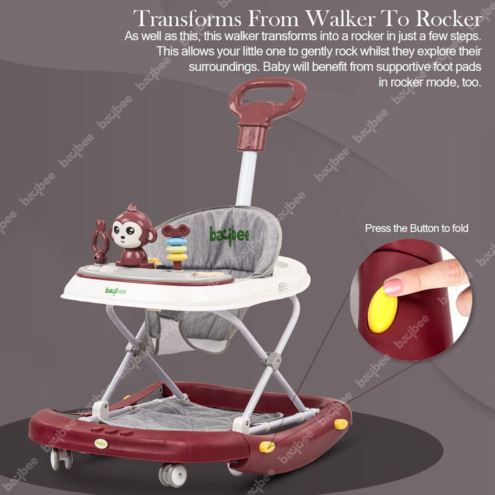 Round Baby Walker for Kids | Baby Walker with Parental Push Handle Walker Cum Rocker Height Adjustable and Musical Toy Bar | Activity Walker for Boys Girls (6 to 18 Months)