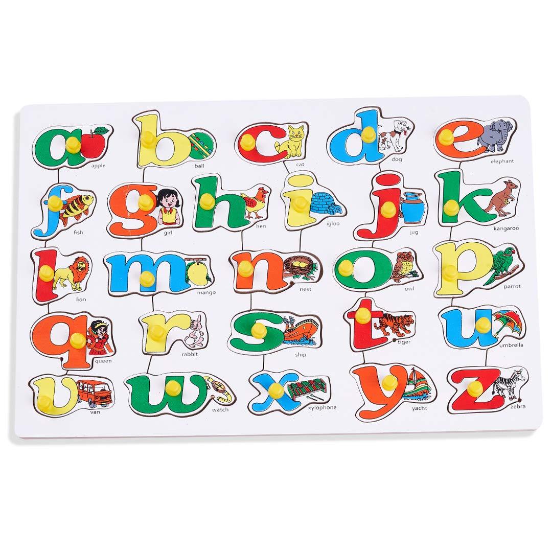 Wooden A to Z English Alphabet Puzzle with Object Match and Color Learning Educational Board for Kids, Wooden Puzzle Board for Kids