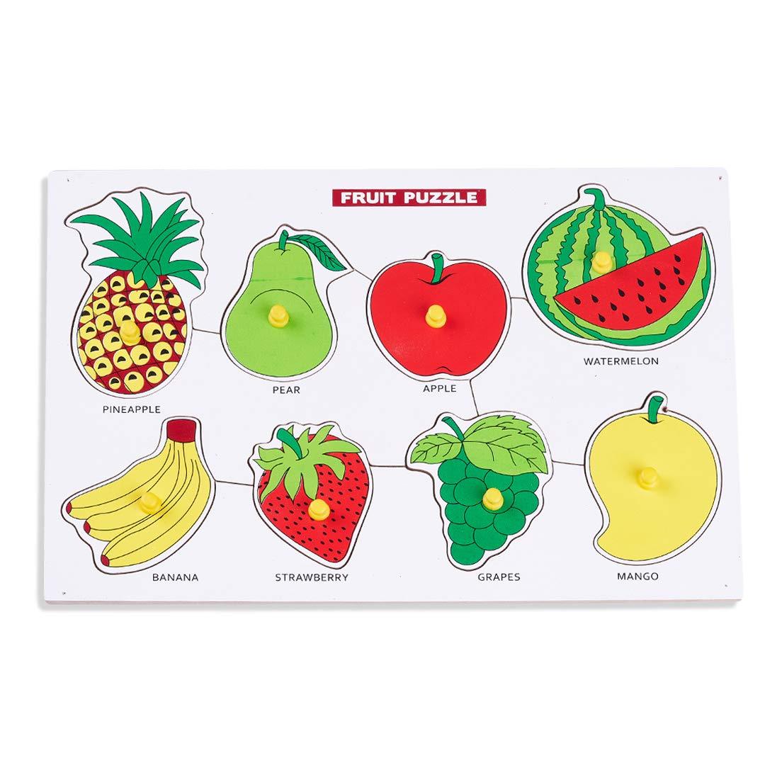 Wooden Fruits with Picture Educational Board for Kids 8 Fruits with Knob, Early Educational Learning Wooden Puzzle Board for Kids, Children Boys & Girls