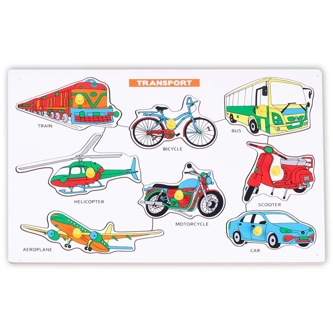Wooden Transport and Vehicle Learning Educational Board for Kids,Transport and Vehicle Puzzle with Knob, Educational Learning Wooden Puzzle Board for Kids,Children Boys & Girls