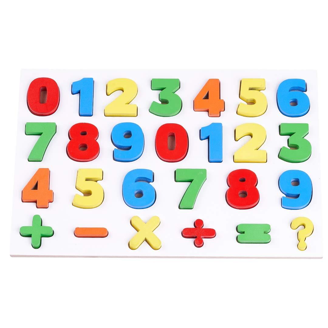 Wooden Puzzles Numbers and Educational Learning Board for Kids, 0 to 9 Number and Math Signs with Knob, Brain Games for Kids, Wooden Playing Number Toys Puzzle, Children Boys & Girls
