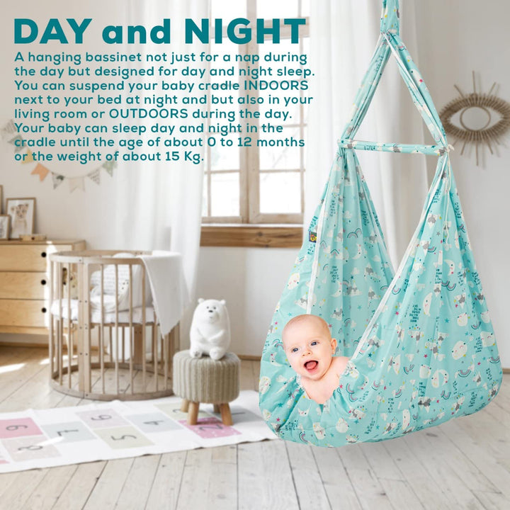 Cuddle Newborn Baby Boy's and Girl's Sleep Cotton Randy Hanging Swing Cradle/Jhula/Jhoola/Bed/Bedding Set with Net and Spring for 0-12 Months Babies