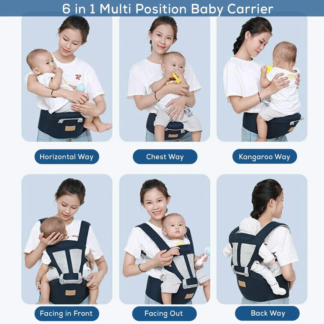 Baybee 6 in 1 Ergo Hip Seat Baby Carrier with 6 Carry Positions, Baby Carrier Cum Kangaroo Bag | Baby Carry Sling Front Back Carrier with Safety Belt | Baby Carry Bags for 0 to 2 Years