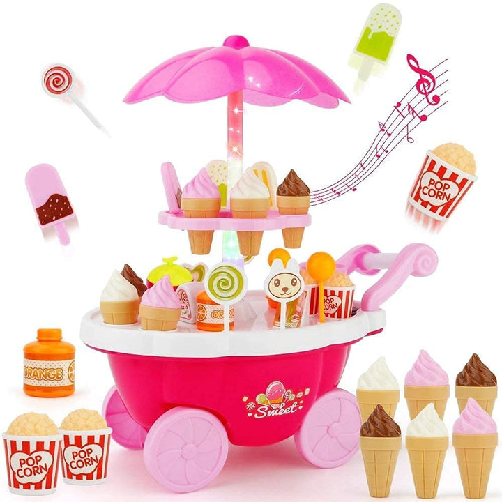 Luxury Sweet Shop Cart Kitchen Cart Without Music & Lighting Ice Cream Trolley Shop Set for Kids | Multi Color 39 Pcs