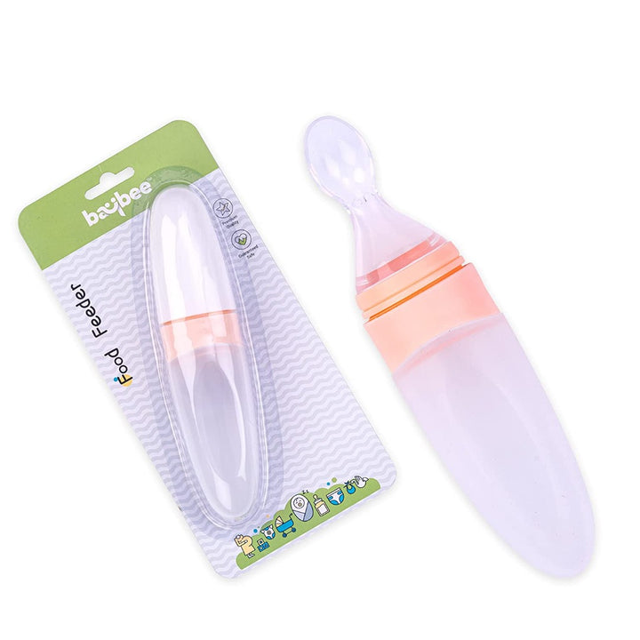 Infant Food Feeder, Soft Silicone Squeeze Feeder Bottle with Spoon for Semi-Solid Food for Infants Newborns 3 Months+