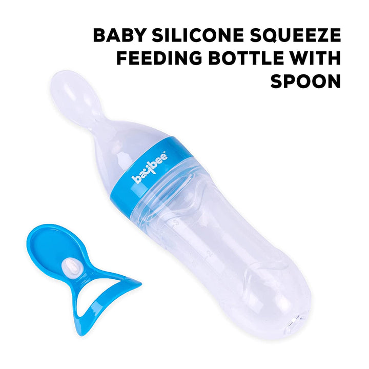 Soft Silicon Anti-Colic & BPA Free Infant Food Feeder, Squeeze Feeder Bottle with Spoon for Newborns/Infants 3Months+