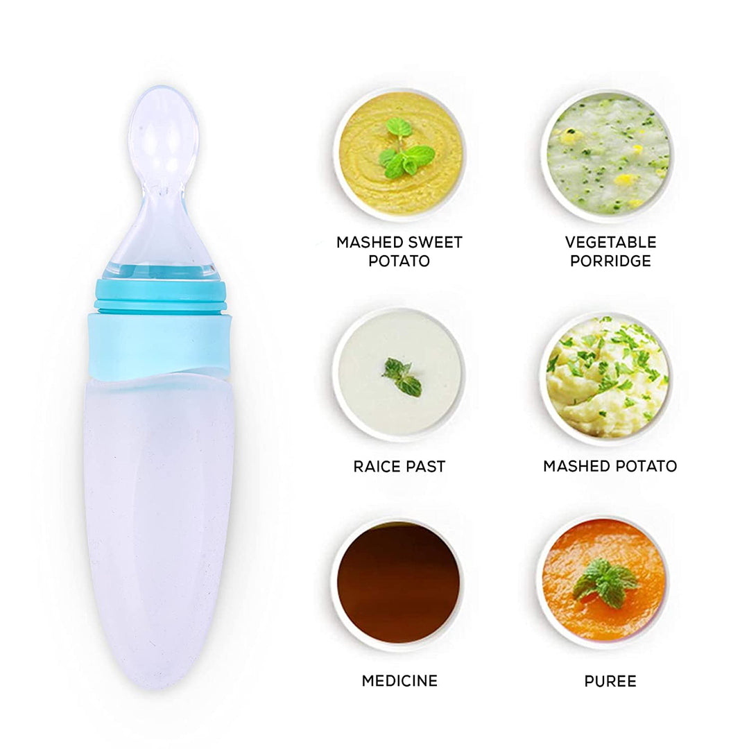 Infant Food Feeder, Soft Silicone Squeeze Feeder Bottle with Spoon for Semi-Solid Food for Infants Newborns 3 Months+