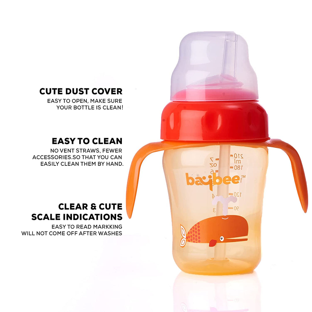 Insulated Flippo Baby Sipper Bottle 210 ml, Anti Spill Soft Silicone Sippy Cup with Straw Cup for Babies 6 Months - 2 Years