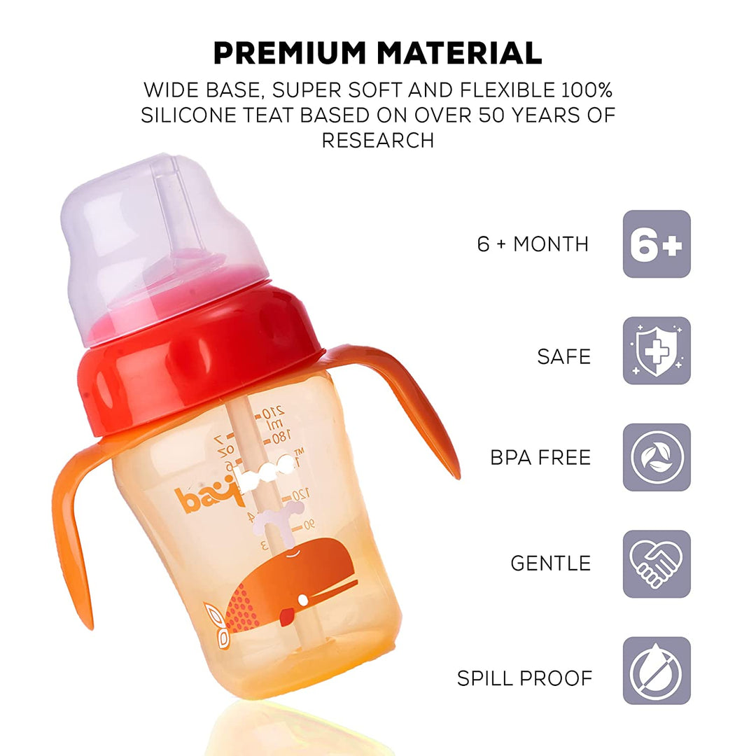 Insulated Flippo Baby Sipper Bottle 210 ml, Anti Spill Soft Silicone Sippy Cup with Straw Cup for Babies 6 Months - 2 Years