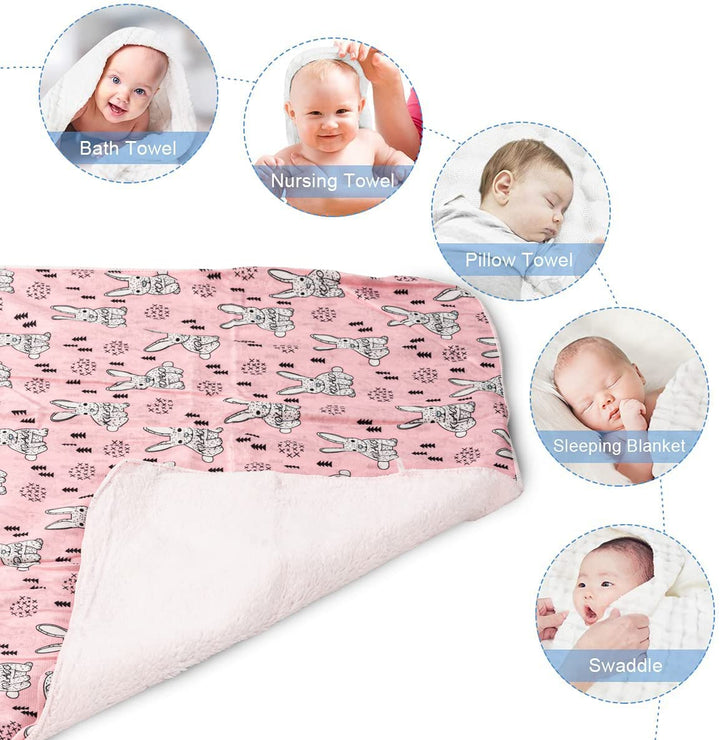 Cotton Single Swaddling Baby Blanket for Heavy Winter Black/Pink 100x75cm