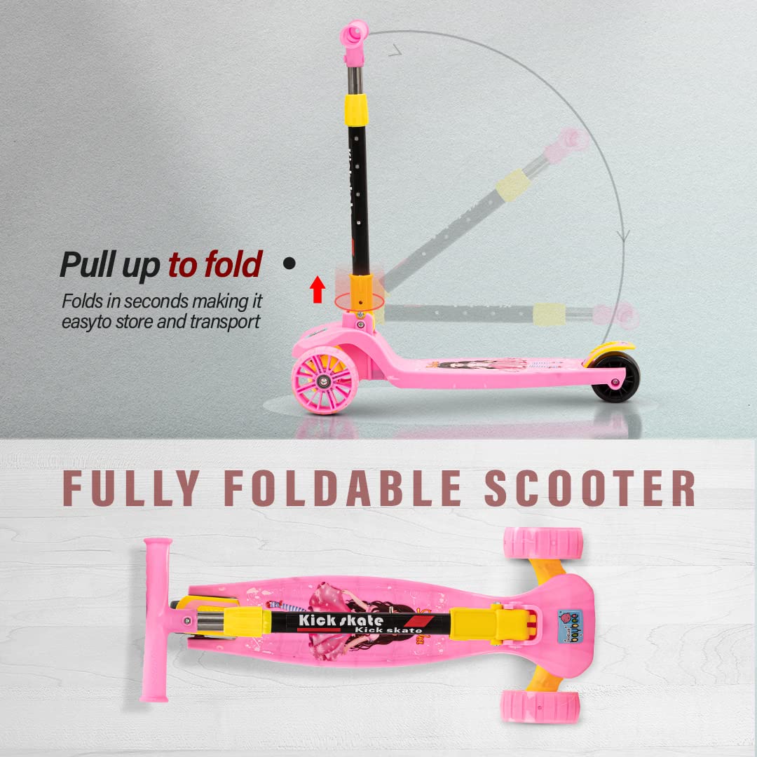 Kick Scooter for Kids, Smart 3 Wheel Kids Scooter with 4 Height Adjustable Handle, Skate Scooter with Led PU Wheels & Rear Brake, Runner Scooter for Kids 3 to 6 Years Boys Girls