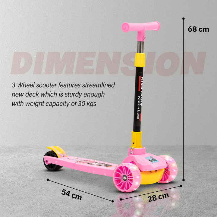 Kick Scooter for Kids, Smart 3 Wheel Kids Scooter with 4 Height Adjustable Handle, Skate Scooter with Led PU Wheels & Rear Brake, Runner Scooter for Kids 3 to 6 Years Boys Girls