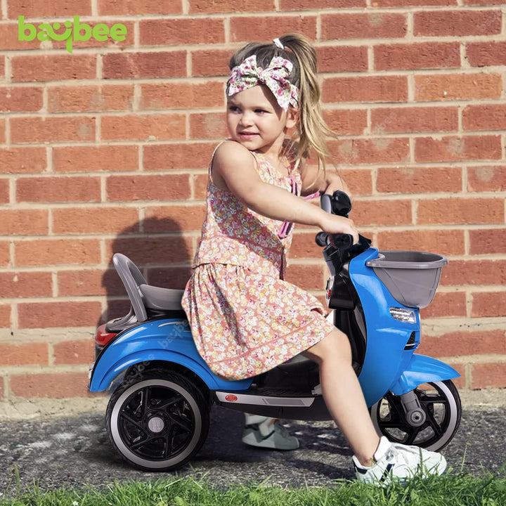 Mini Vespa Rechargeable Battery Operated Bike Rideon and Electric Bike Kids| Rechargeable Bike for Baby to Toys Car Suitable for Boys & Girls (Max-Blue) (Pepto-White)