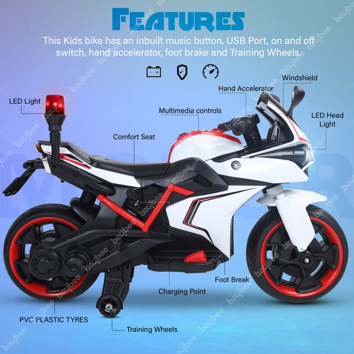 Kids Battery Operated Bike Electric Bike for Kids | Rechargeable Bike for Kids with Light & Music Suitable Kids for Boys & Girls 2-5 Years