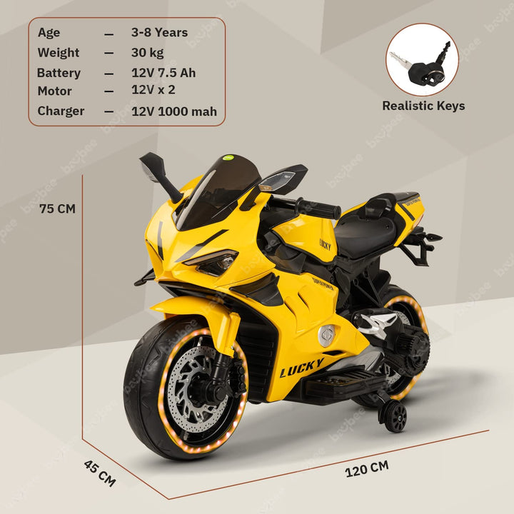 Battery Operated Bike for Kids|Baby Electric Bike Rechargeable Bike with Led Light, Music & USB Battery Bike for Kids Suitable for Boys & Girls 3 to 8 Years- Yellow