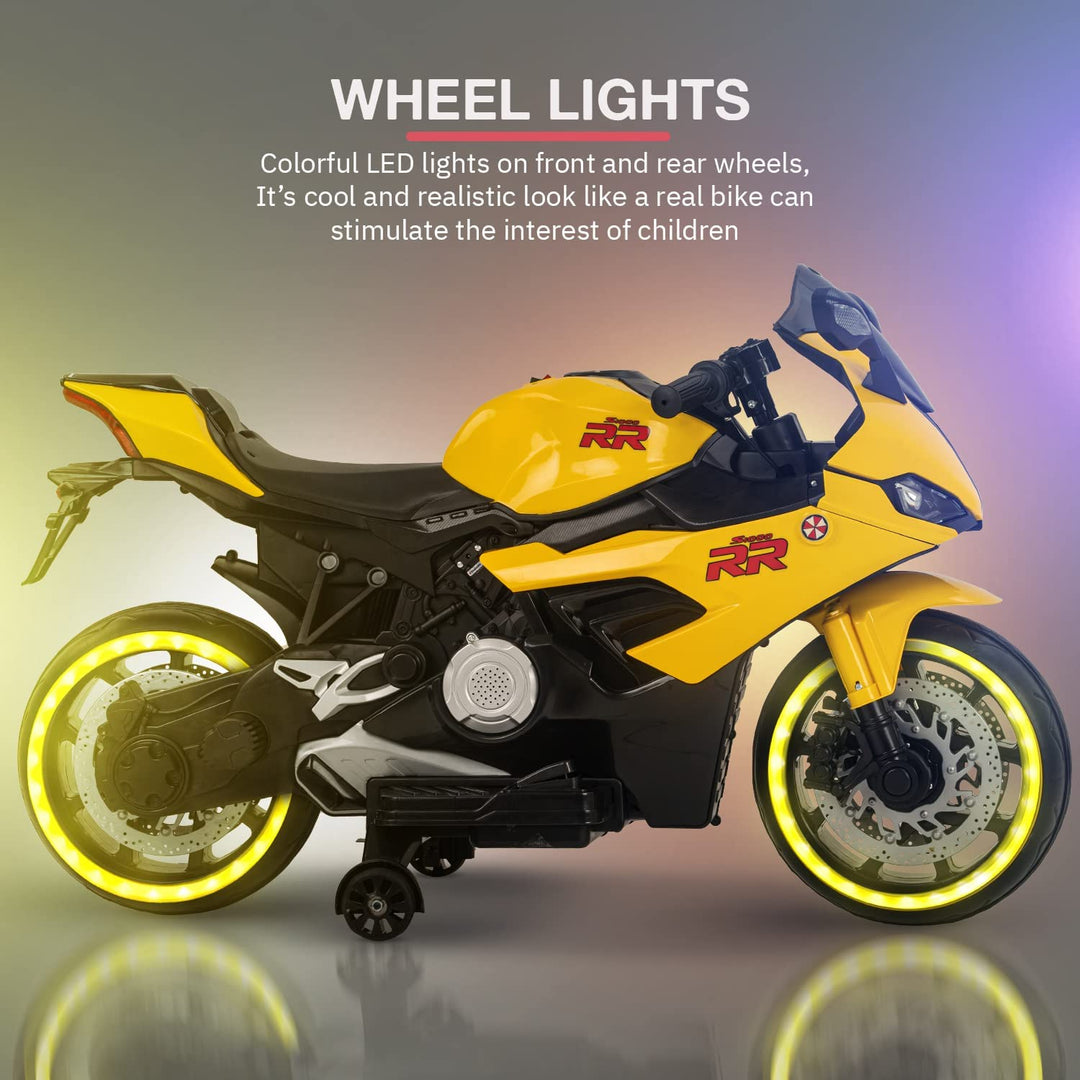 RR Battery Operated Bike for Kids|Baby Electric Bike Rechargeable Bike with Led Light, Music & USB Battery Bike for Kids Suitable for Boys & Girls 3 to 8 Years- (Yellow)