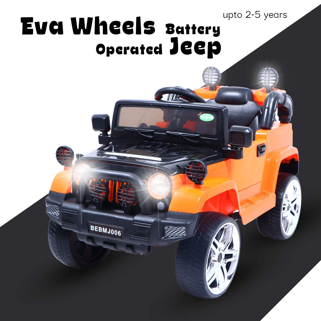 Electric Ride on Car for Kids with Rechargeable Battery,Music,Lights Baby Toy Car with R/C Jeep Racing Car| Battery Operated Ride on Motor Car for Kids (Jeep, Orange)