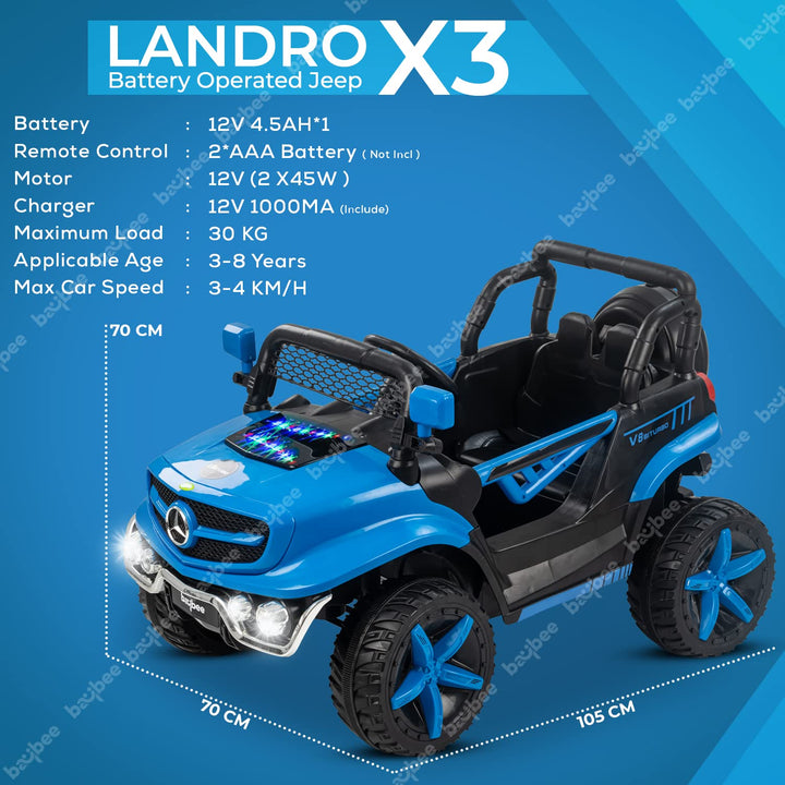 Landro X3 Battery Operated Electric Kids Car, Ride on Baby Car with Music, USB & Led Light | Electric Kids Baby Big Car | Battery Operated Car for Kids to Drive 2 to 6 Years Boys Girls