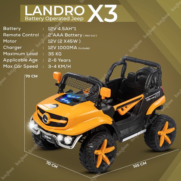 Landro X3 Battery Operated Electric Kids Car, Ride on Baby Car with Music, USB & Led Light | Electric Kids Baby Big Car | Battery Operated Car for Kids to Drive 2 to 6 Years Boys Girls
