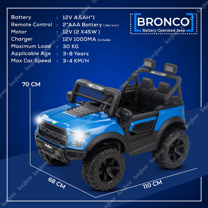 Bronco Battery Operated Electric Kids Car, Ride on Baby Car with Bluetooth, Music & Light | Electric Kids Baby Big Car | Battery Operated Car for Kids to Drive 2 to 5 Years Boys Girls