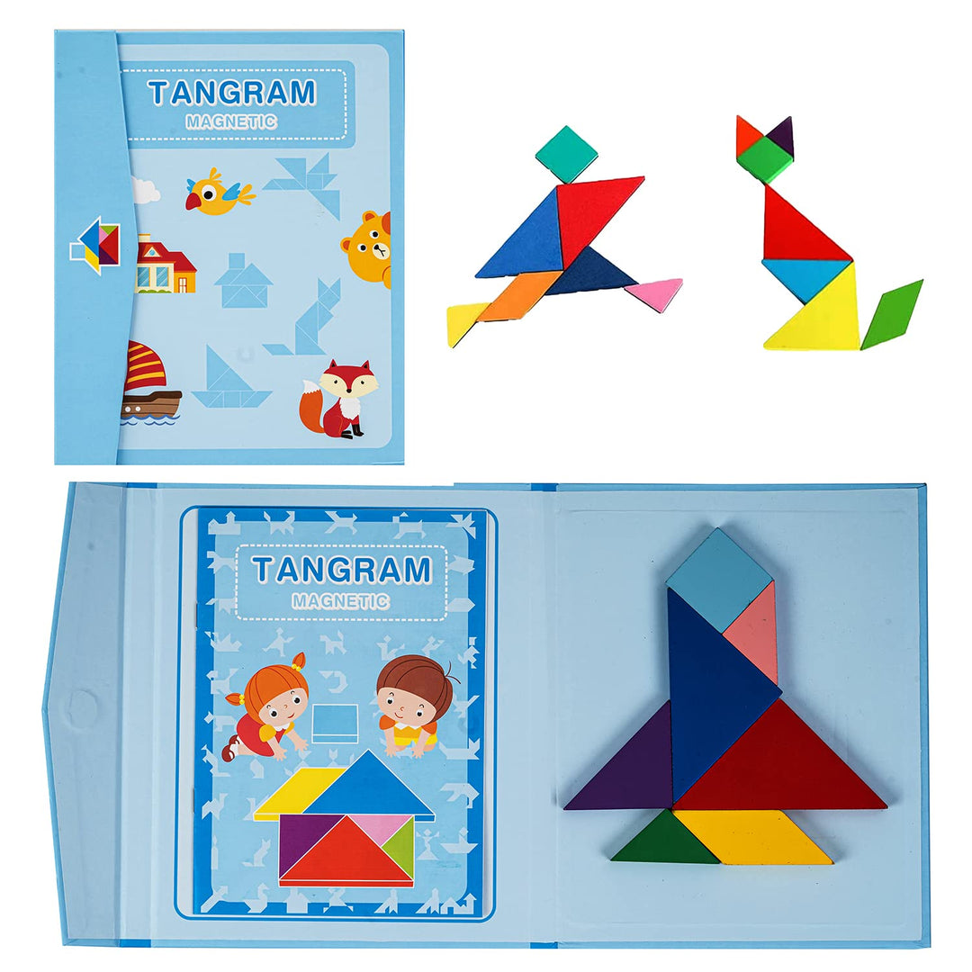 Tangram Magnetic Puzzle Kids Toys | Wooden Children Toy | 7 Magnetic Piece and 96 Patterns with Magnetic Board Games Jigsaw Puzzle | Educational Baby Toy Puzzle for Kids 3+ Years Boys & Girls