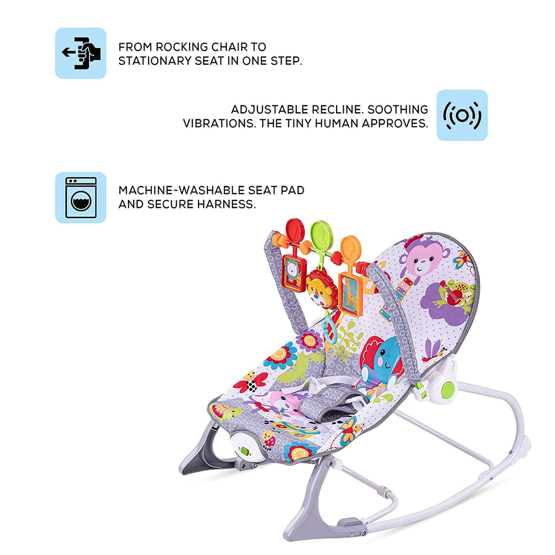 Nora Baby Rocker and Bouncer Chair with Soothing Vibrations Multi-Position Recline Portable Bouncer for Baby Boys Girls, Baby Rocker with 3 Point Safety Belt & Removable Baby Toys