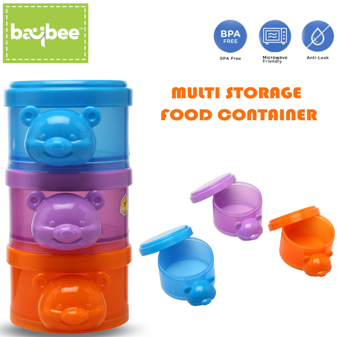 New Born Babies Portable Milk Powder & 3 Rack Food Storage Container for Baby/Infants & Toddlers -Assorted Colours  Pack Of 2