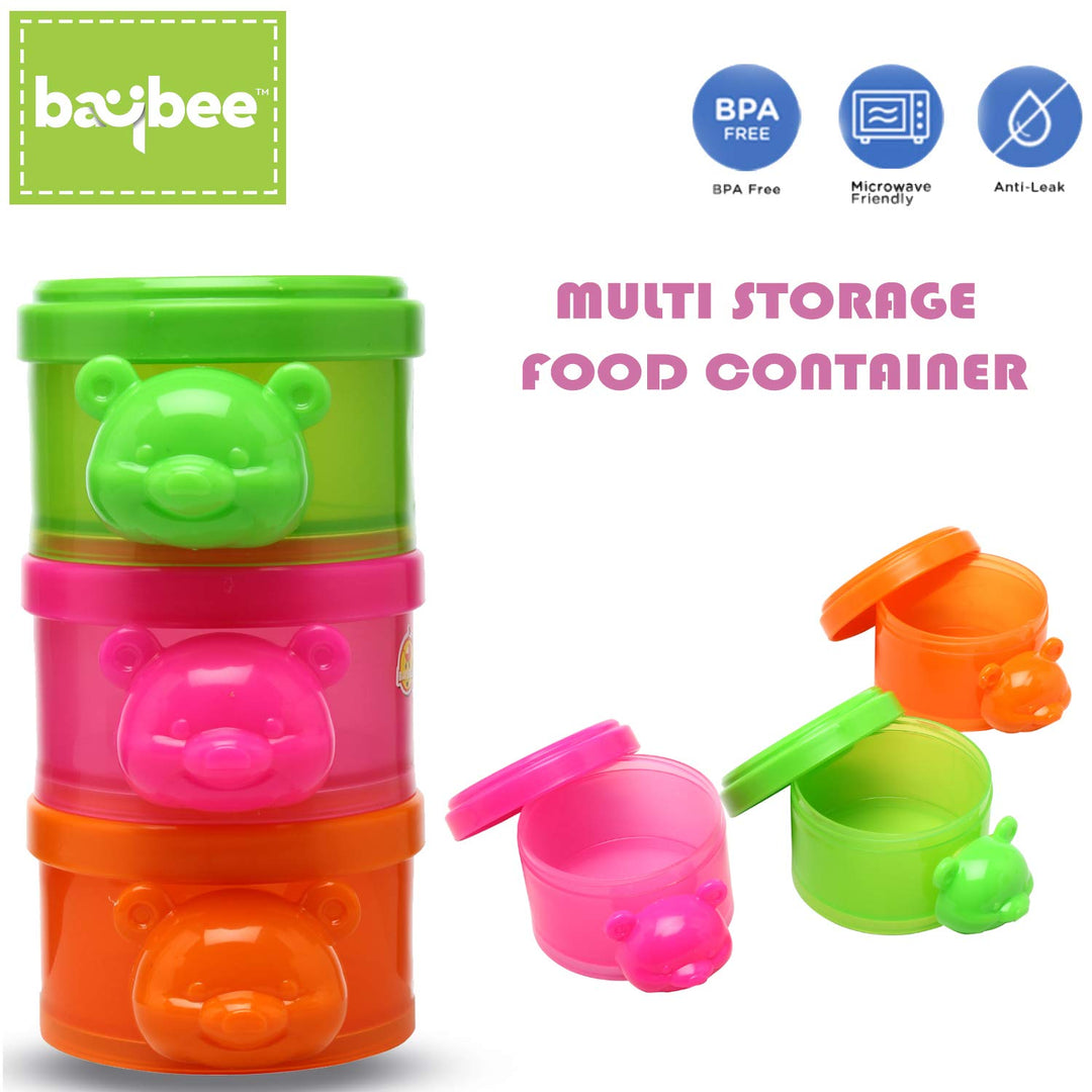 New Born Babies Portable Milk Powder & 3 Rack Food Storage Container for Baby/Infants & Toddlers -Assorted Colours  Pack Of 2