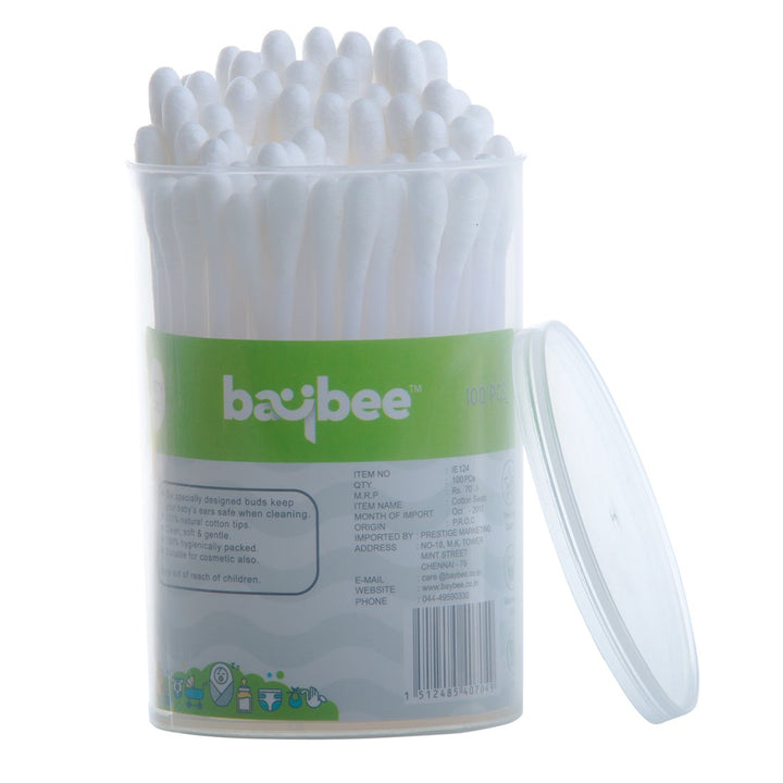 Premium Buds  White Plastic Stick Cotton Swabs | Double Tipped Premium 100% Cotton- Pack of 2