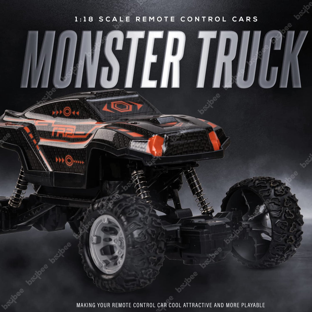 RC 1:18 Scale Monster Truck Rechargeable Remote Control Car for Kids, Stunt RC Cars with Full Function, Music, Light & 2.4G RC | Racing Remote Control Car Toys for Kids 5+Years Boy Girl (Orange)