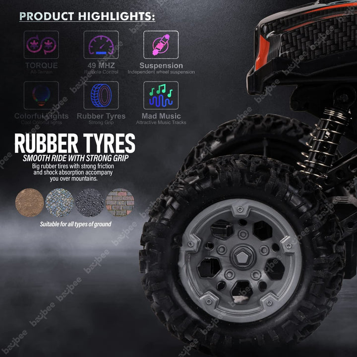RC 1:18 Scale Monster Truck Rechargeable Remote Control Car for Kids, Stunt RC Cars with Full Function, Music, Light & 2.4G RC | Racing Remote Control Car Toys for Kids 5+Years Boy Girl (Orange)