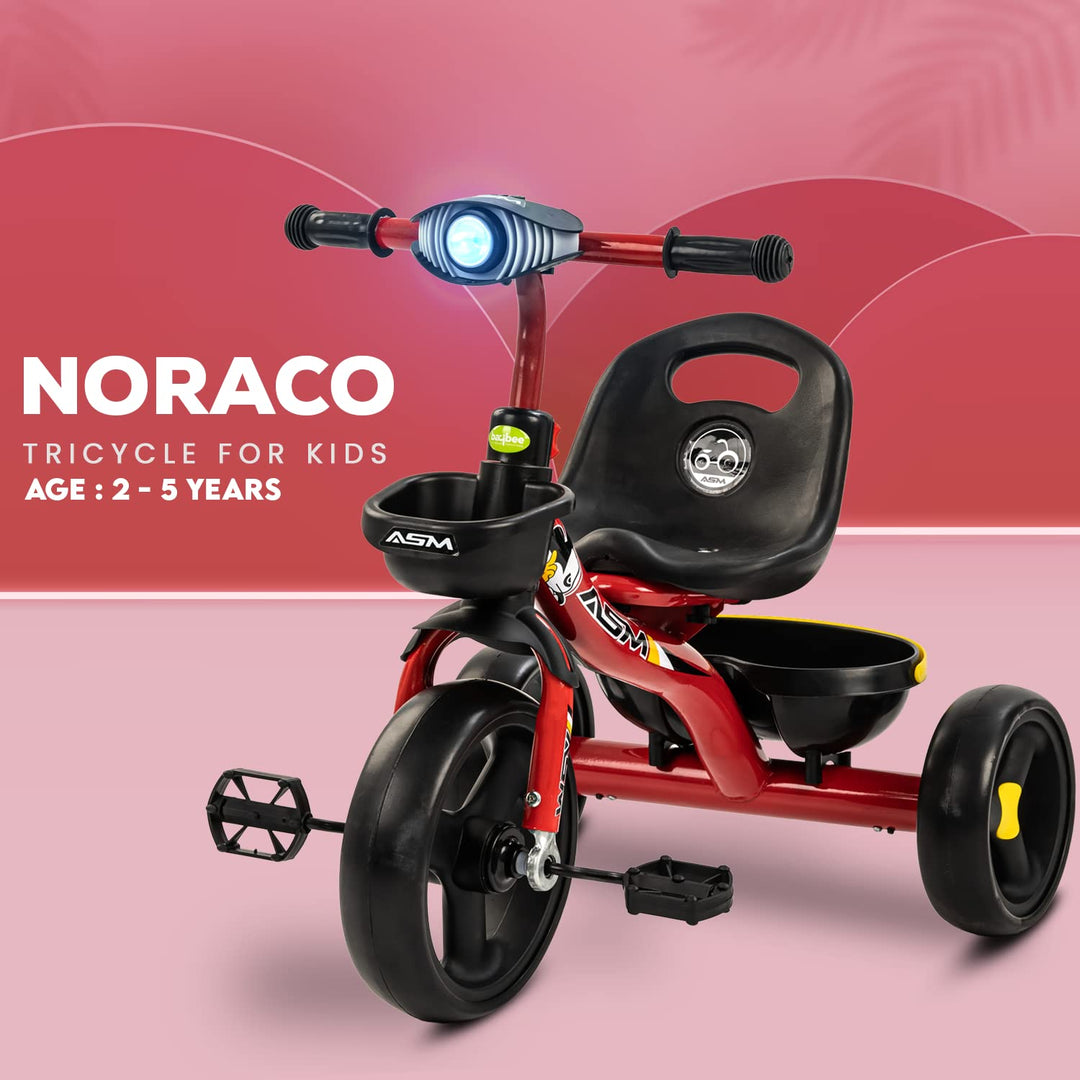Noraco Baby Tricycle for Kids, Smart Plug & Play Kids Cycle with Eva Wheels, Led Light, Music, Dual Baskets & High Backrest | Kids Tricycle | Baby Cycle for Kids 2 to 5 Years Boys Girls.