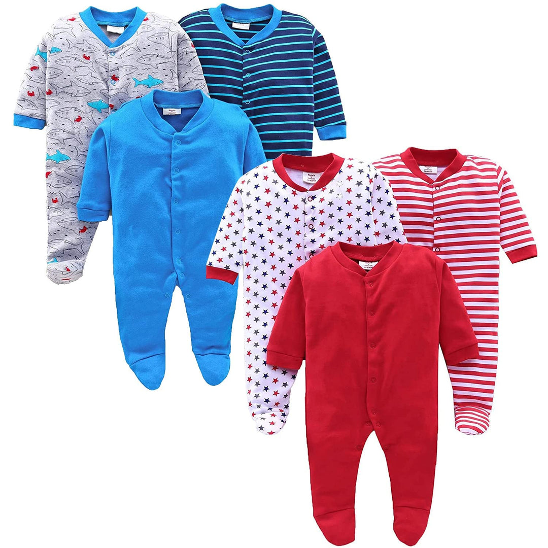 Cotton Full Sleeve Baby Bodysuits Romper for New Born Infant Rompers Sleep Suit for Baby Boys and Baby Girls Printed Color May Vary Combo (Pack of 6)