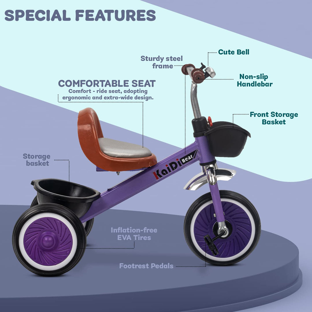 Kaidi Bear Tricycle for Kids/ Baby, Smart Plug n Play Kids Tricycle Cycle Trikes with Front & Rear Storage Baskets
