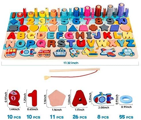 Wooden 7 in 1 Traffic Matching Board Puzzle Kids Toys, Montessori Toys with Alphabets, Numbers, Transport Matching Board Games, Children Learning Educational Toys Puzzle for Kids 3+Years Boys Girls