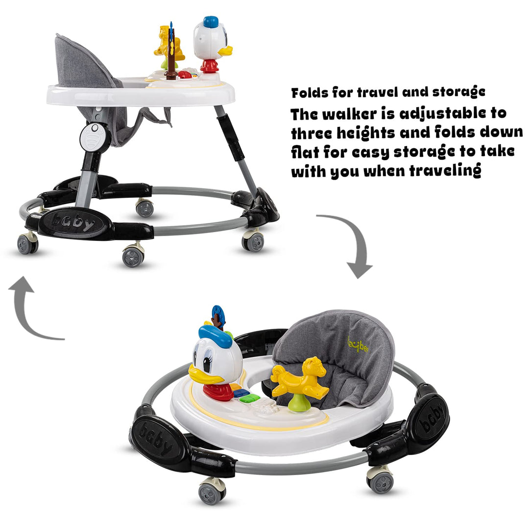 Kidzee Round Kids Walker with Foldable & 3 Height Adjustable | Walker for Baby with Baby Toys and Music, Baby Walker for Kids 6-18 Months