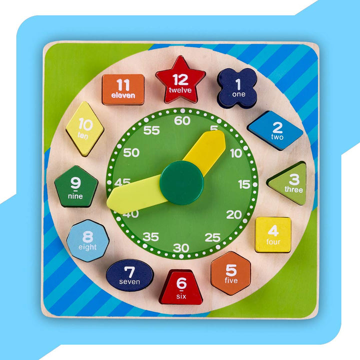 Wooden Clock to Learn Time, Shape & Color, Number and Shape Learning Educational Board for Kids, Wooden Clock Toys for Kids to Build Thinking Skills, Children Boys & Girls