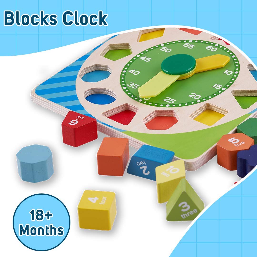 Wooden Clock to Learn Time, Shape & Color, Number and Shape Learning Educational